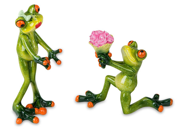 Frosch Paar mit Blumen 2er Set H: 16cm Formano Froschhausen
